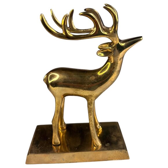 Pottery Barn Solid Brass Reindeer Stocking Holder Hook Christmas Hanger Mantle - Picture 4 of 11